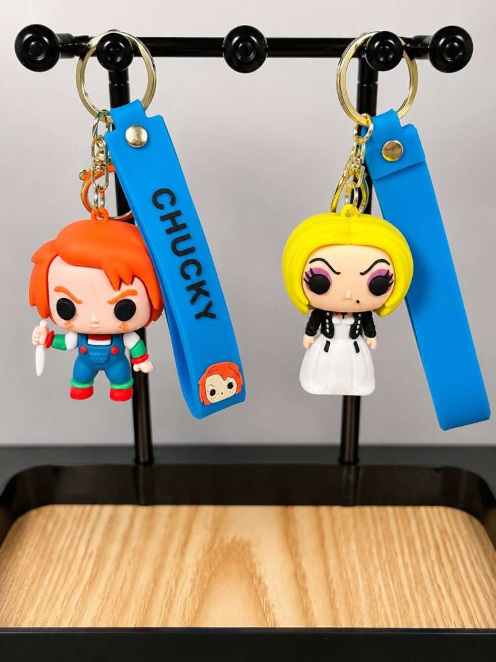 Horror Movie Chucky & Tiffany 3D Silicone Keychain Wrist Strap Charm